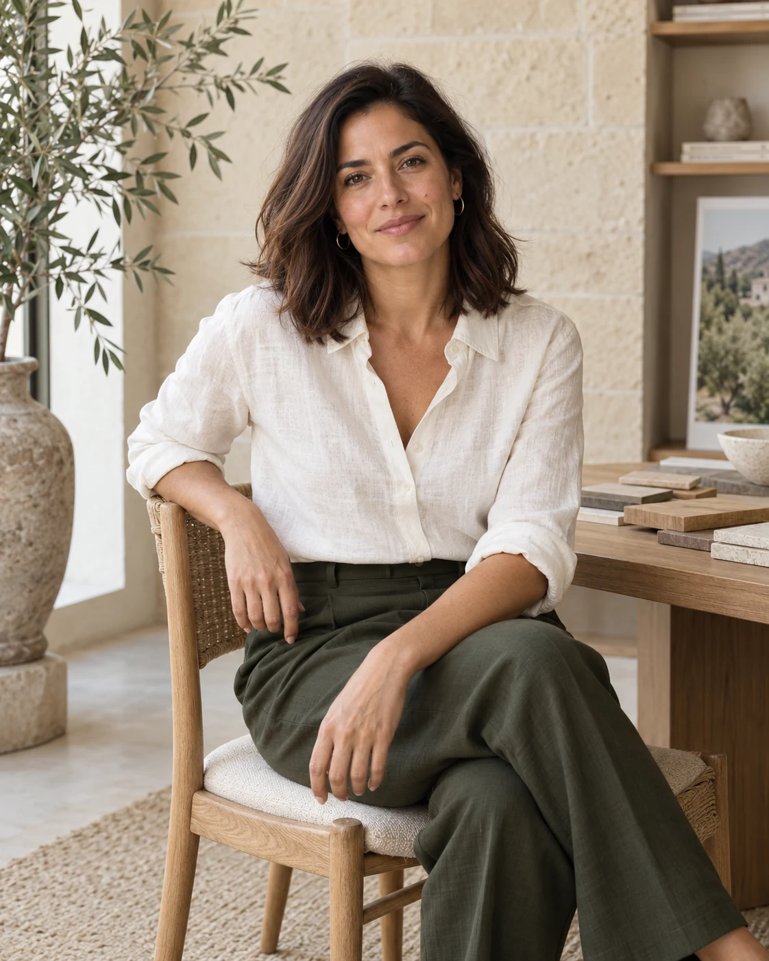 Elena Vale, fictional property advisor, in a bright studio