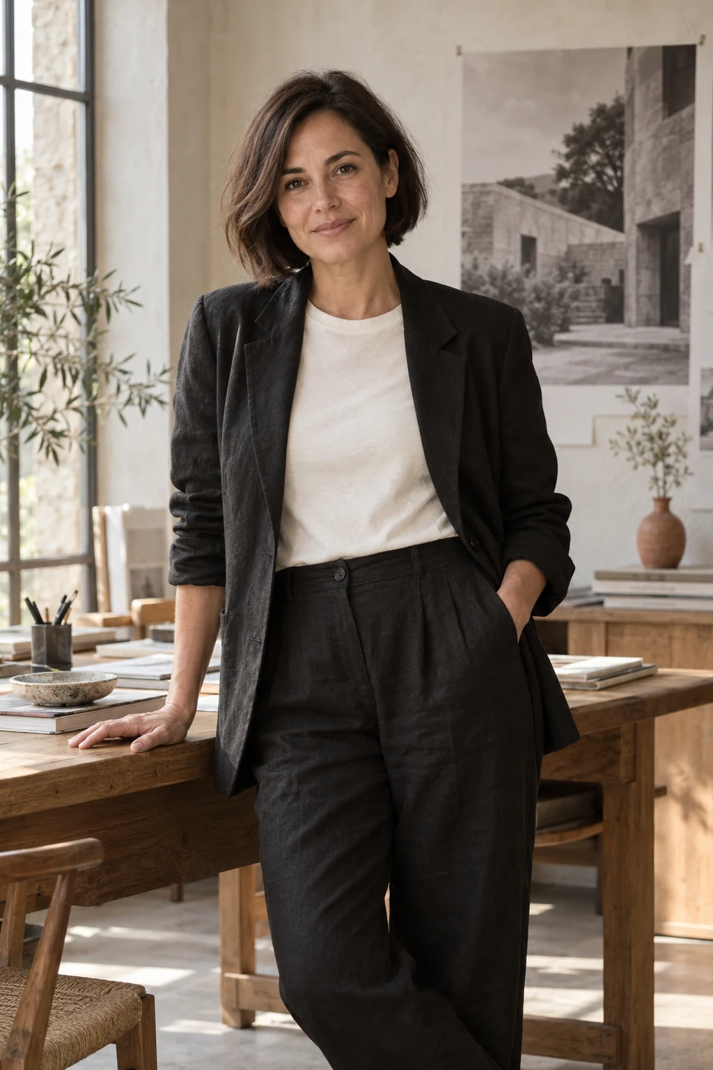 Ada Mercer, fictional property advisor, in a warm architectural studio
